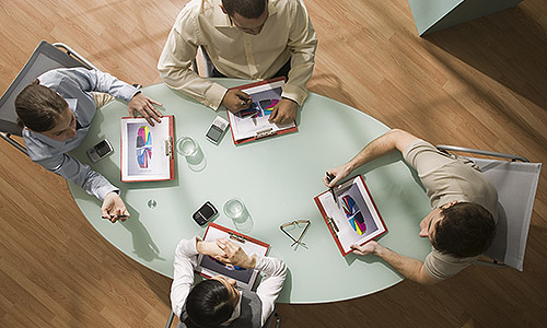 High angle view of businesspeople in meeting